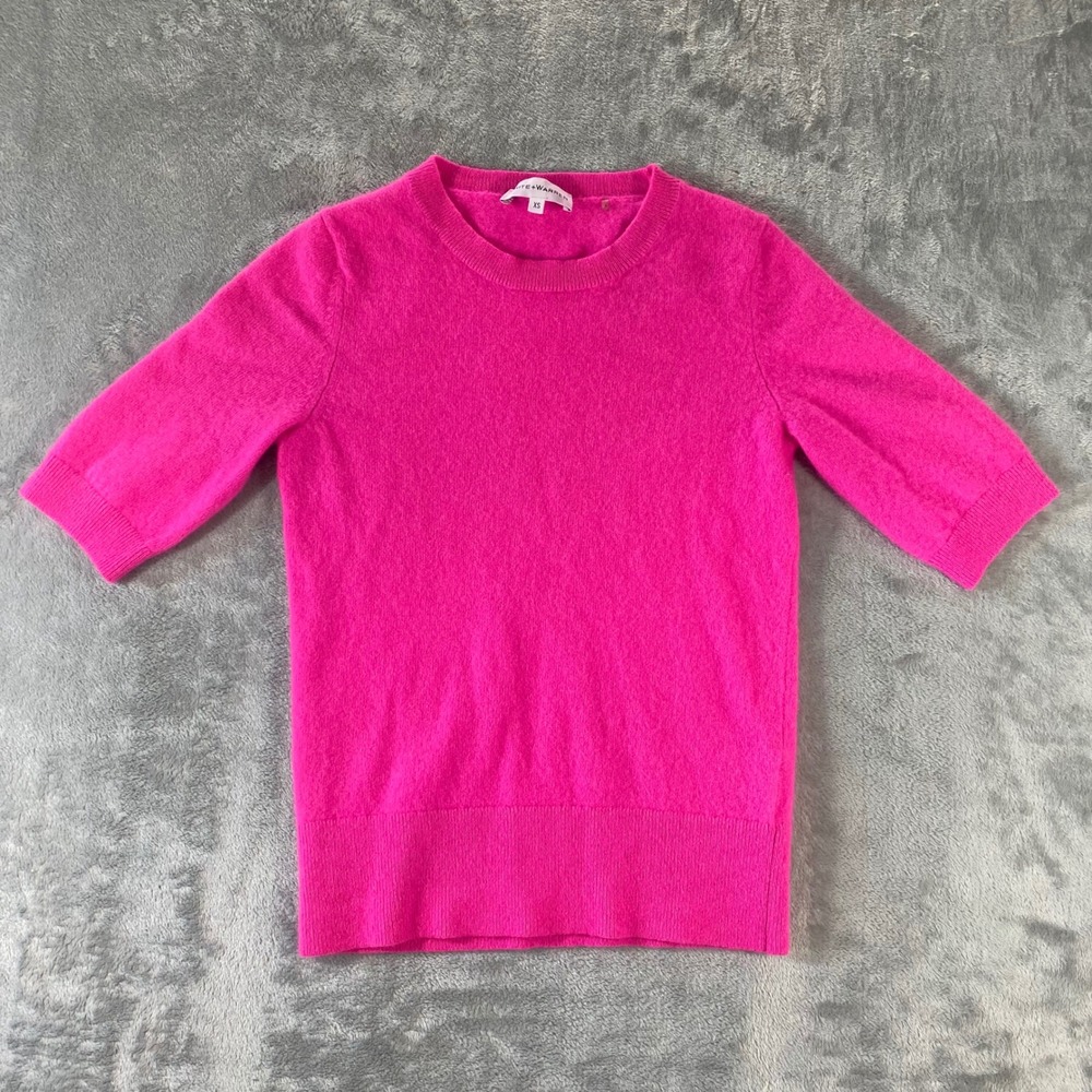 WHITE + WARREN Sweater Women XS Pink 100% Cashmere‎ Short Sleeve Crewneck Chic